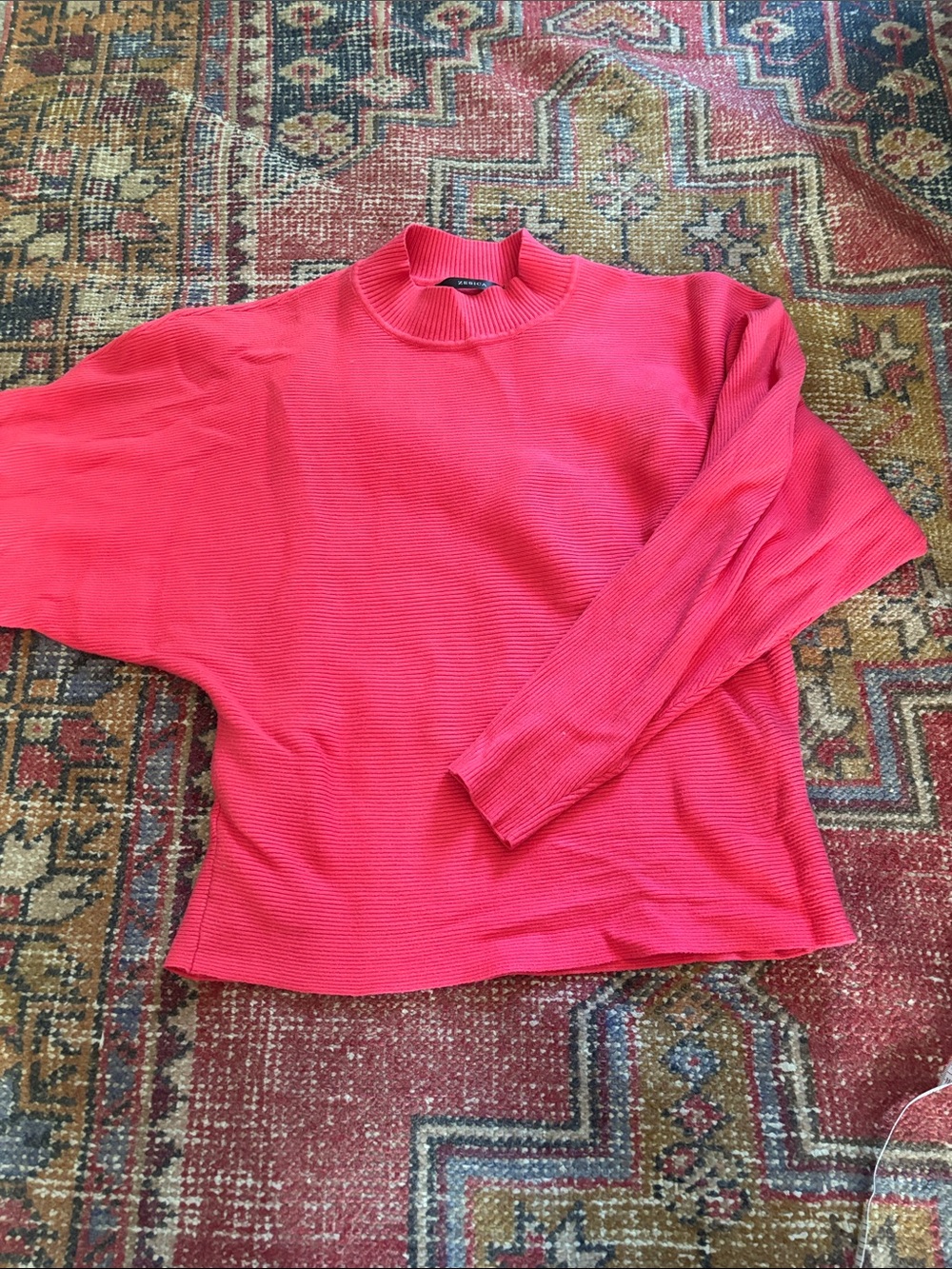 Ribbed Mock-Neck Long-Sleeve Top in Bright Pink